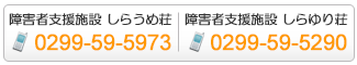 お問合せは障害者支援施設　しらうめ荘 TEL 0299-59-5973、障害者支援施設　しらゆり荘 TEL 0299-59-5290